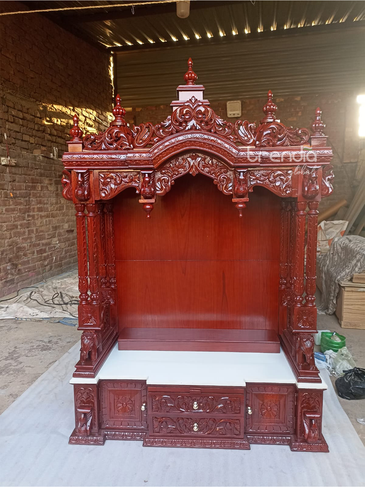 Solid Teak Wood Hand-Carved Temple