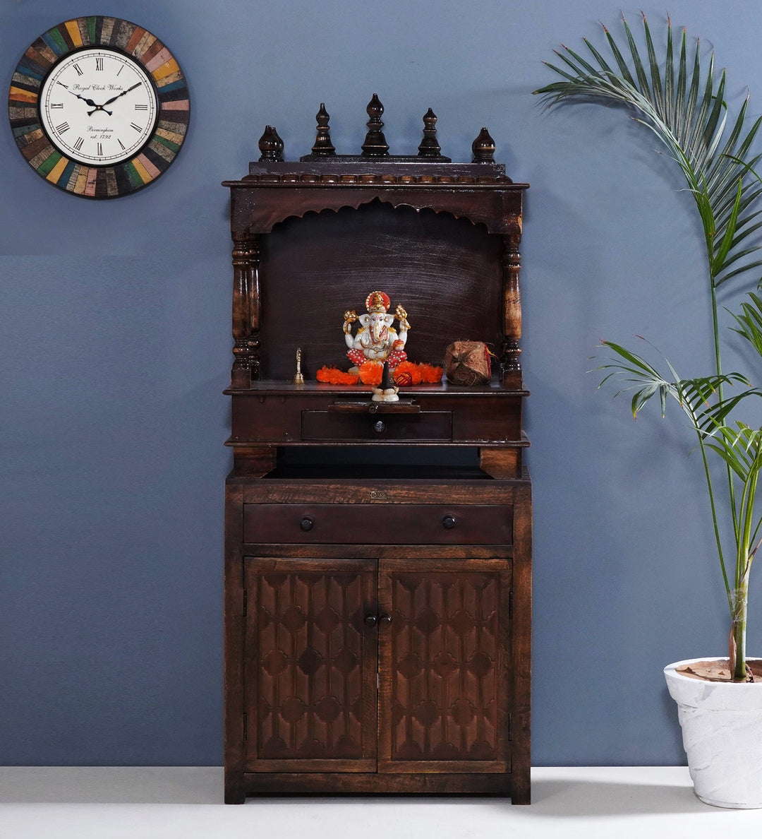Wooden Pooja Temple & Puja Mandap with Cabinet for Home | WT2412Cabinet_DIST_P