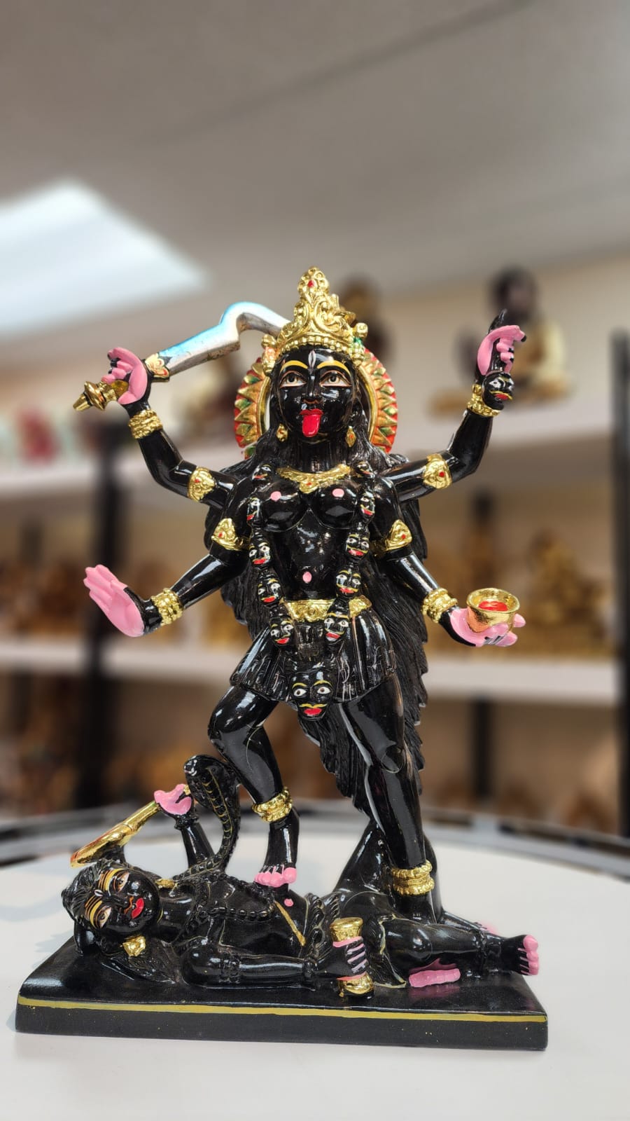 18" Kaali Maa Black Marble Idol Statue – Handcrafted Hindu Goddess Kali Murti for Home Temple & Spiritual Decor