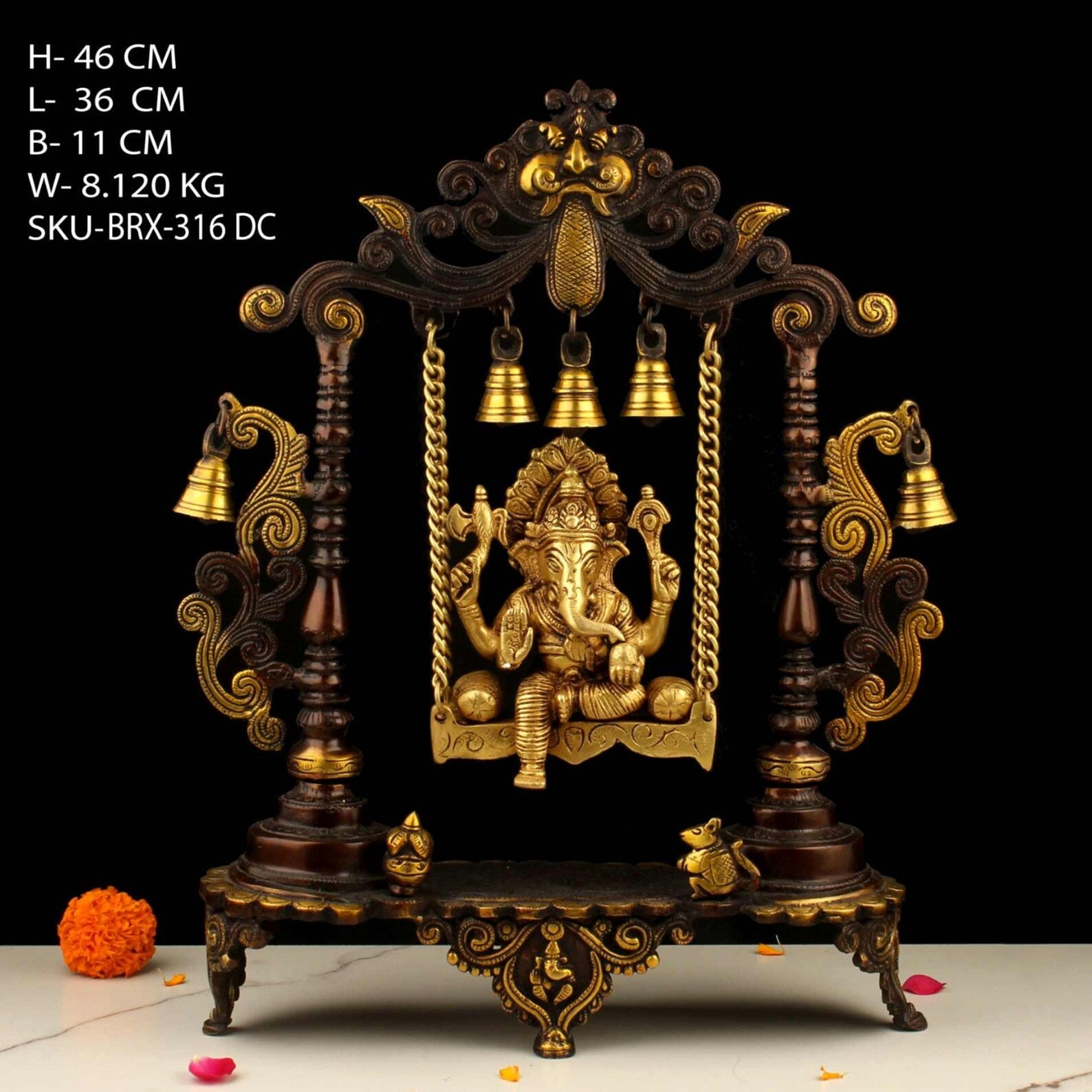 Brass Jhula Ganesh Idol - Traditional Indian Swing Statue (18")