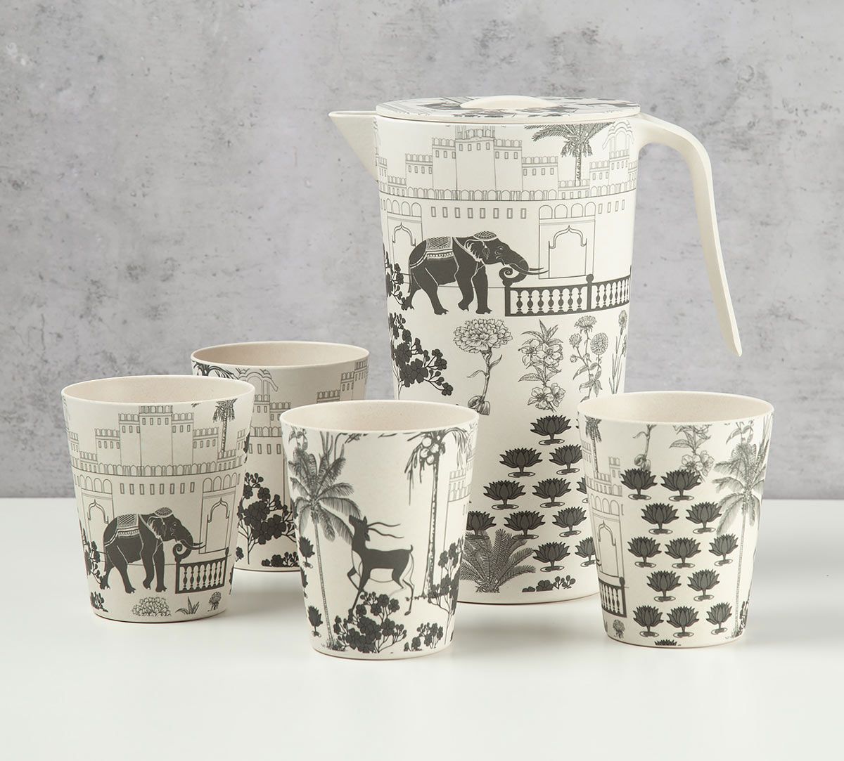 Monochrome Palatial Courtyard Bamboo Jug Set