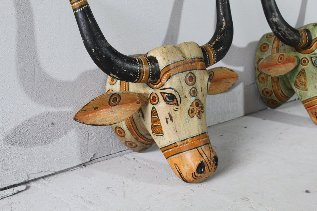 Antique-Inspired Mango Wood Cow Head