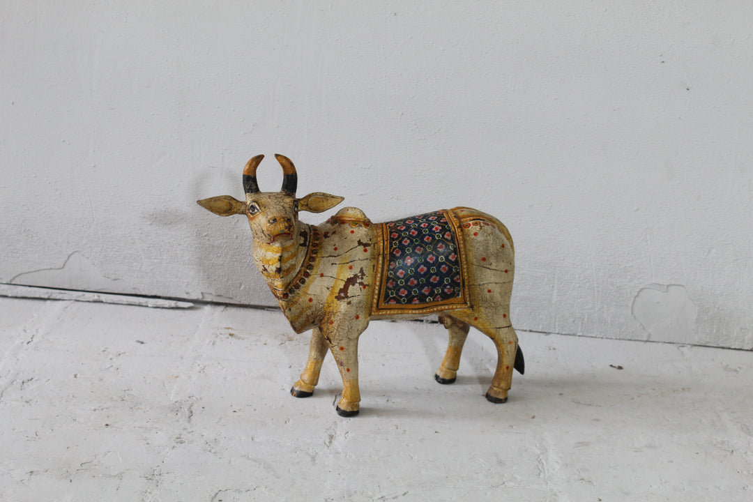 Hand-Painted Statement Mango Wood Cow