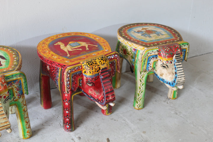 Vibrant Hand-Painted Wooden Stool