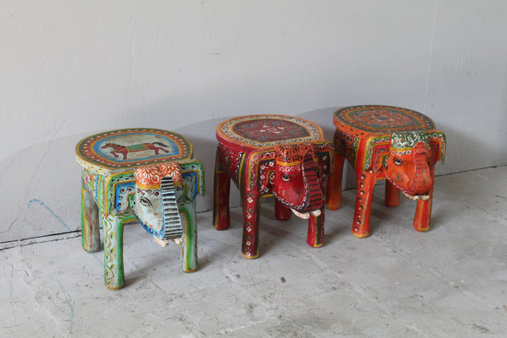 Vibrant Hand-Painted Wooden Stool