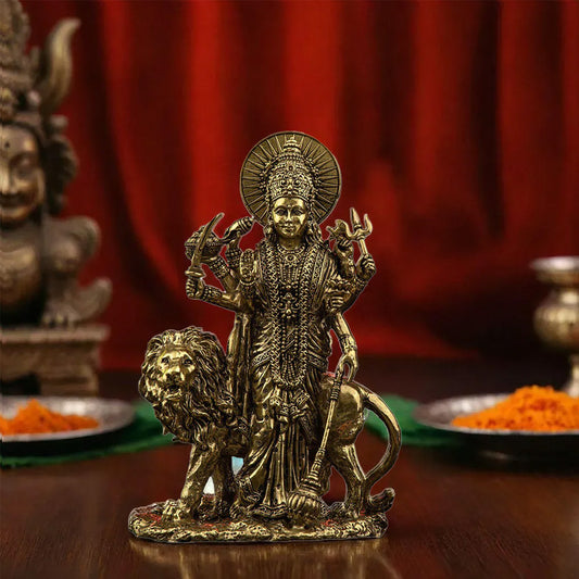 Standing Precision-Crafted Fine Brass Durga Maa Idol | 6 Inch - By Trendia