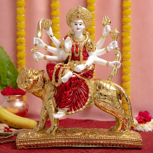 Sherawali Mata 24K Gold-Plated Goddess Durga Sculpture for Home - Trendia