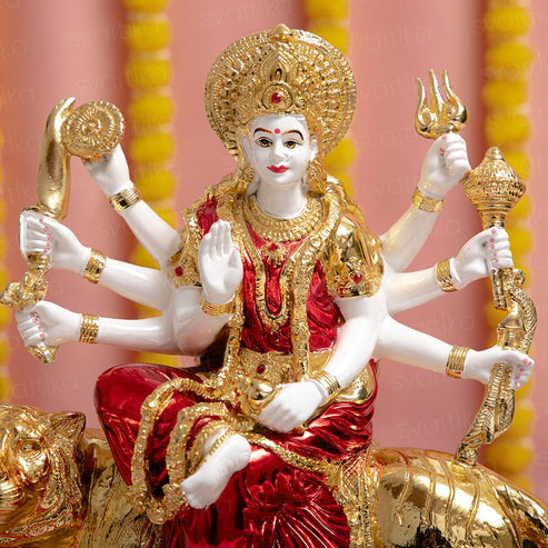 Sherawali Mata 24K Gold-Plated Goddess Durga Sculpture for Home - Trendia