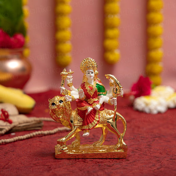 Sherawali Mata 24K Gold-Plated Goddess Durga Sculpture for Home - Trendia