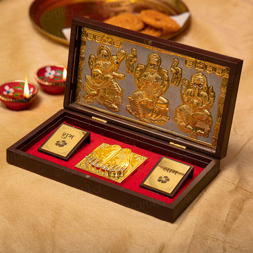 Ganesh Lakshmi Saraswati Pocket Temple (24 Karat Gold Coated) - By Trendia