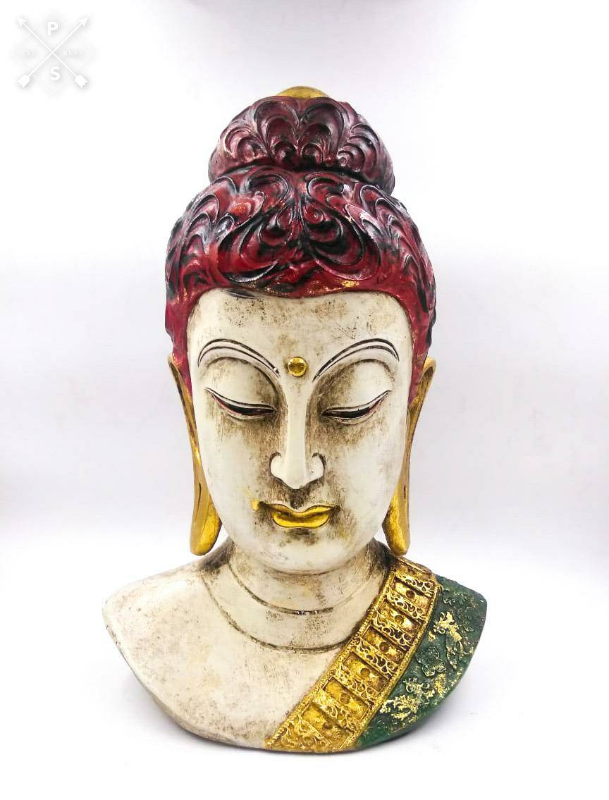 15" BUDDHA HEAD PAINTING ANTIQUE