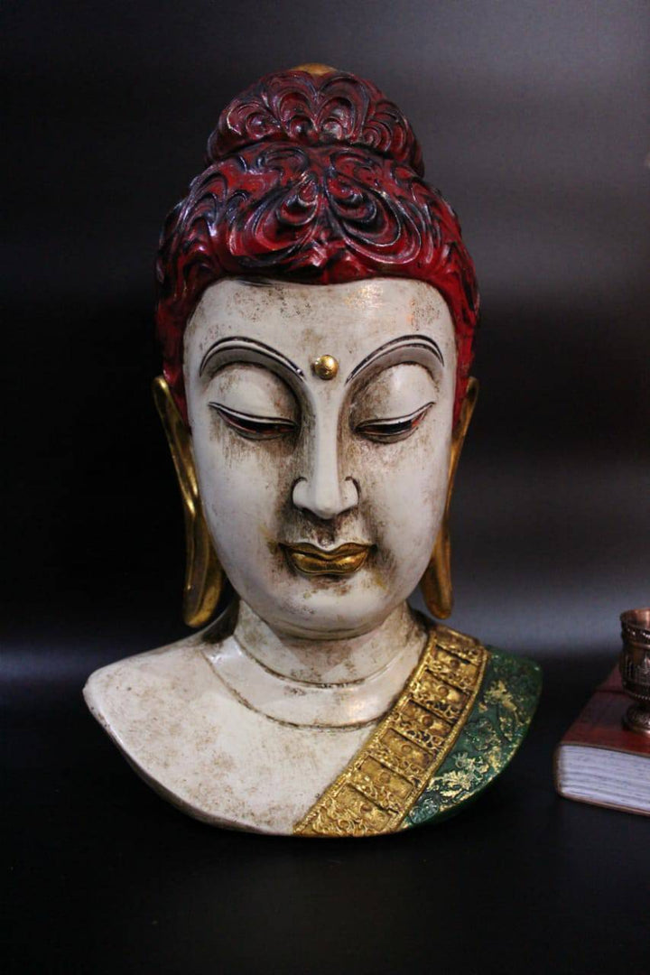 15" BUDDHA HEAD PAINTING ANTIQUE