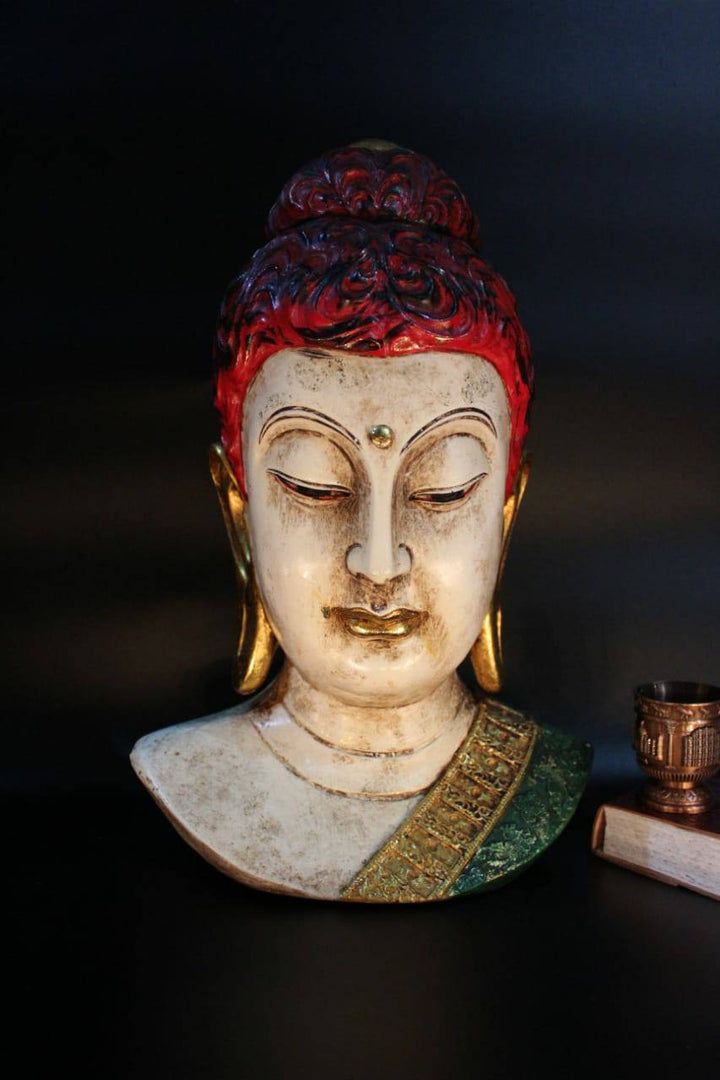 15" BUDDHA HEAD PAINTING ANTIQUE