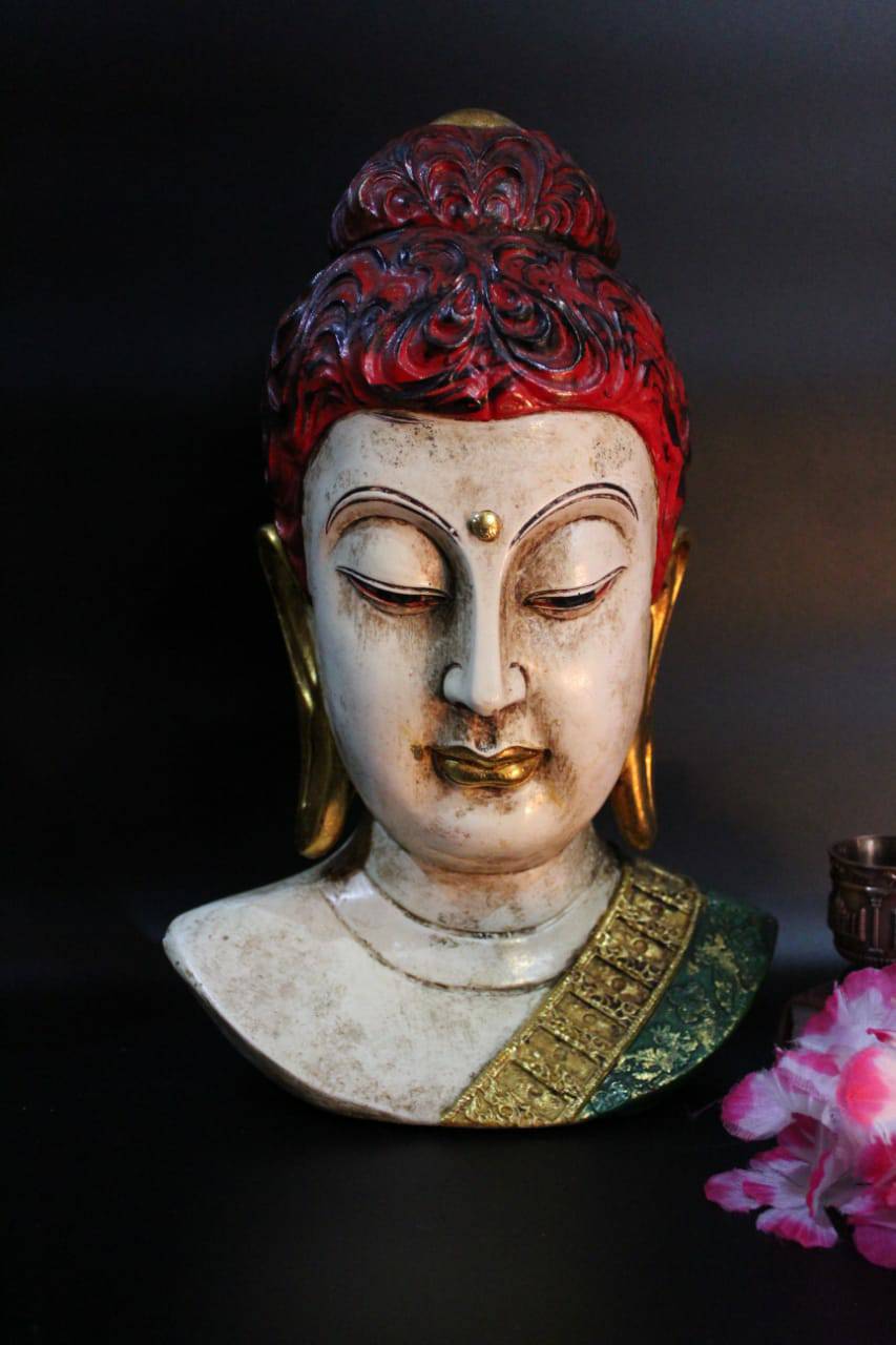 15" BUDDHA HEAD PAINTING ANTIQUE