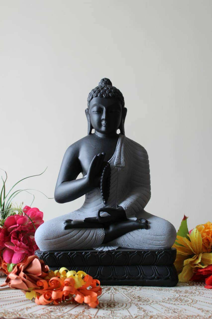 18" BUDDHA STONE FINISH MEDITATING