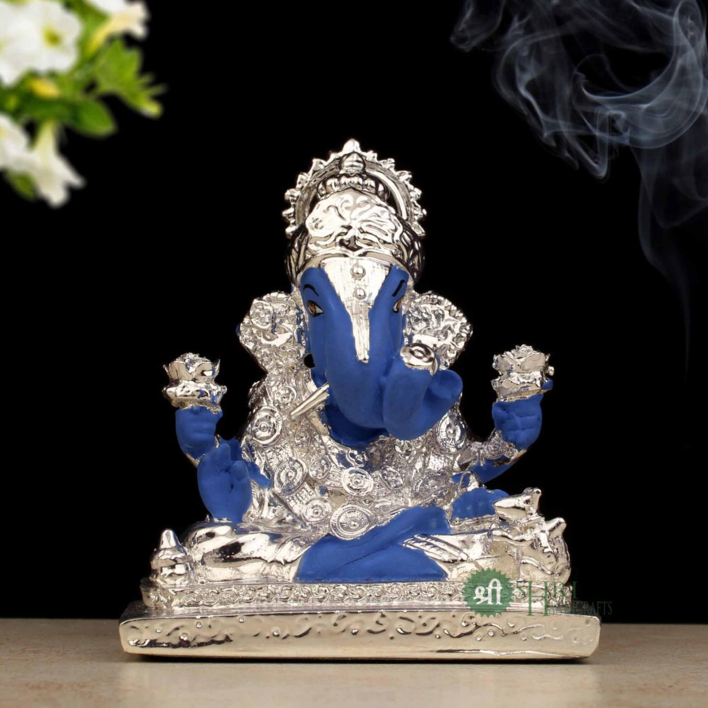 3.5" GANESH SITTING ON BASE SILVER PLATTING