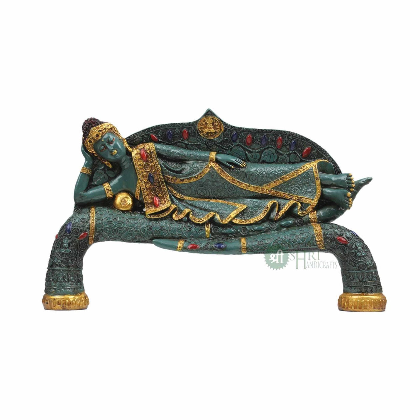 15". BUDDHA SLEEPING ON TUSK PAINTING ANTIQUE