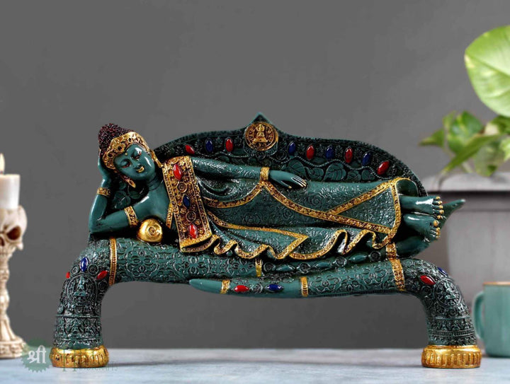 15". BUDDHA SLEEPING ON TUSK PAINTING ANTIQUE