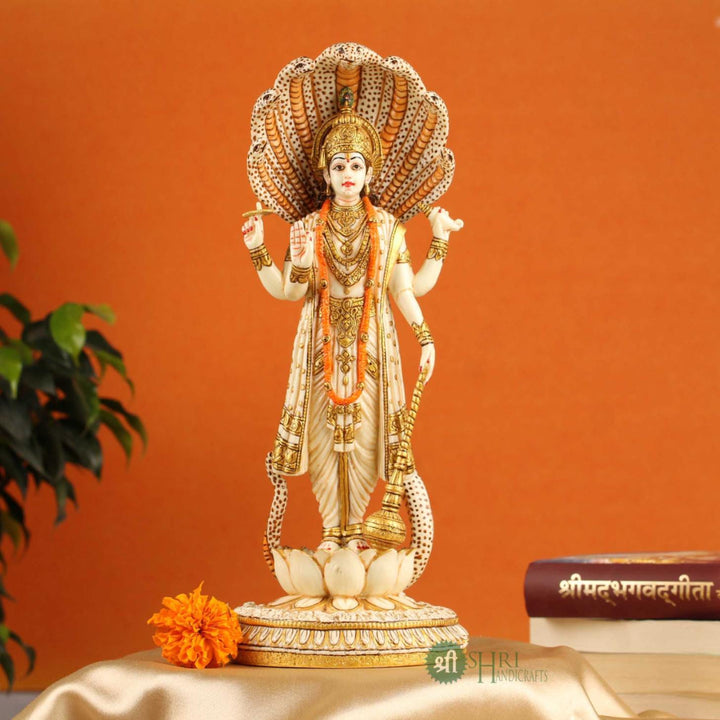 12" LORD VISHNU STANDING WITH SNAKE GOLD PAINTING