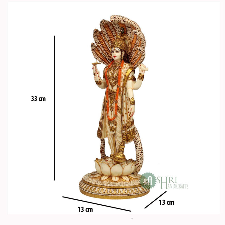 12" LORD VISHNU STANDING WITH SNAKE GOLD PAINTING