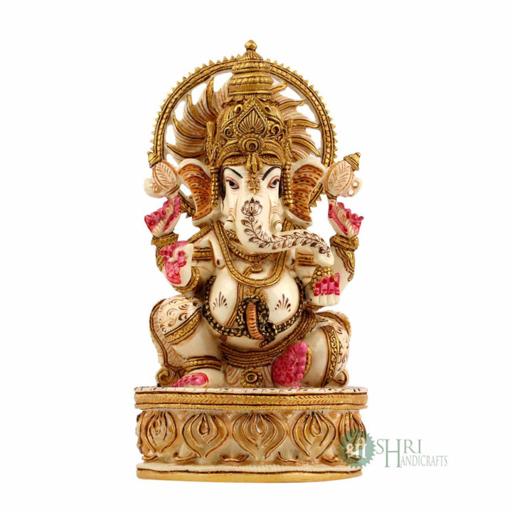 8" GANESHA ON BASE GOLD PAINTING SURYA