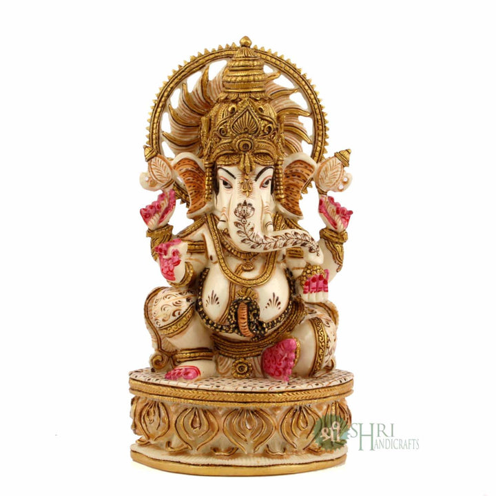 8" GANESHA ON BASE GOLD PAINTING SURYA