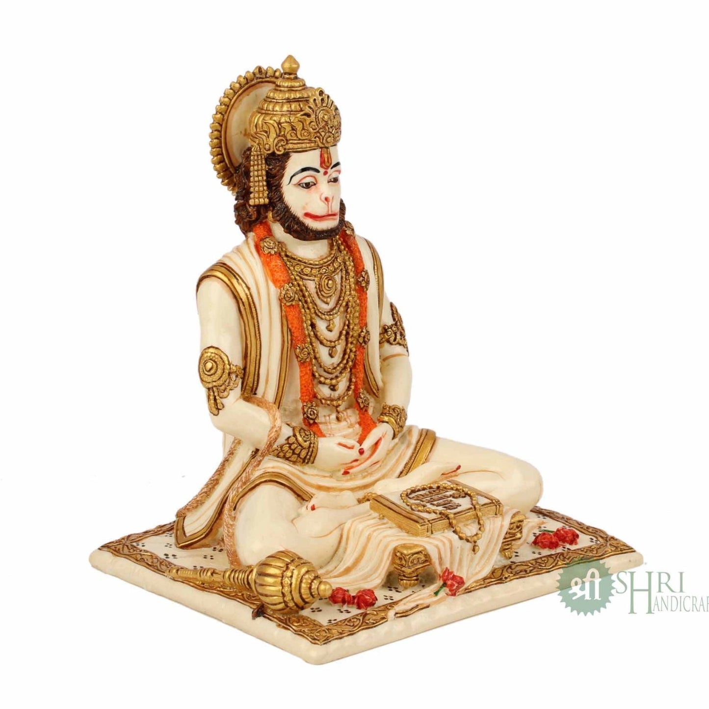 8" HANUMAN SITTING STATUE FINE GOLD PAINTING