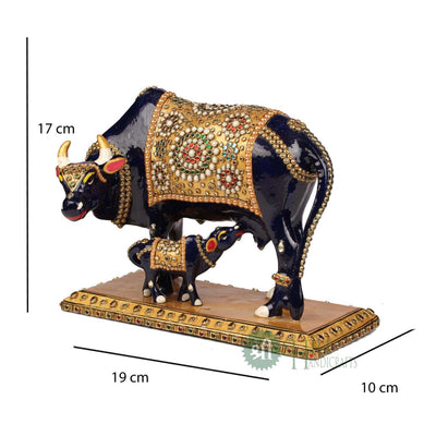 8" METAL JEWELLERY STONE COW WITH CALF