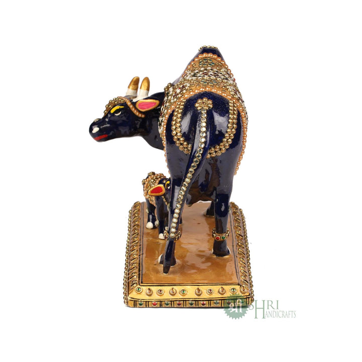 8" METAL JEWELLERY STONE COW WITH CALF