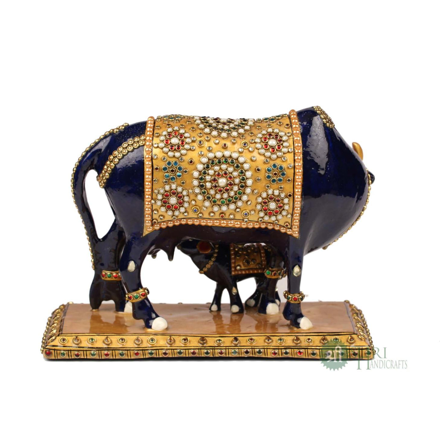 8" METAL JEWELLERY STONE COW WITH CALF