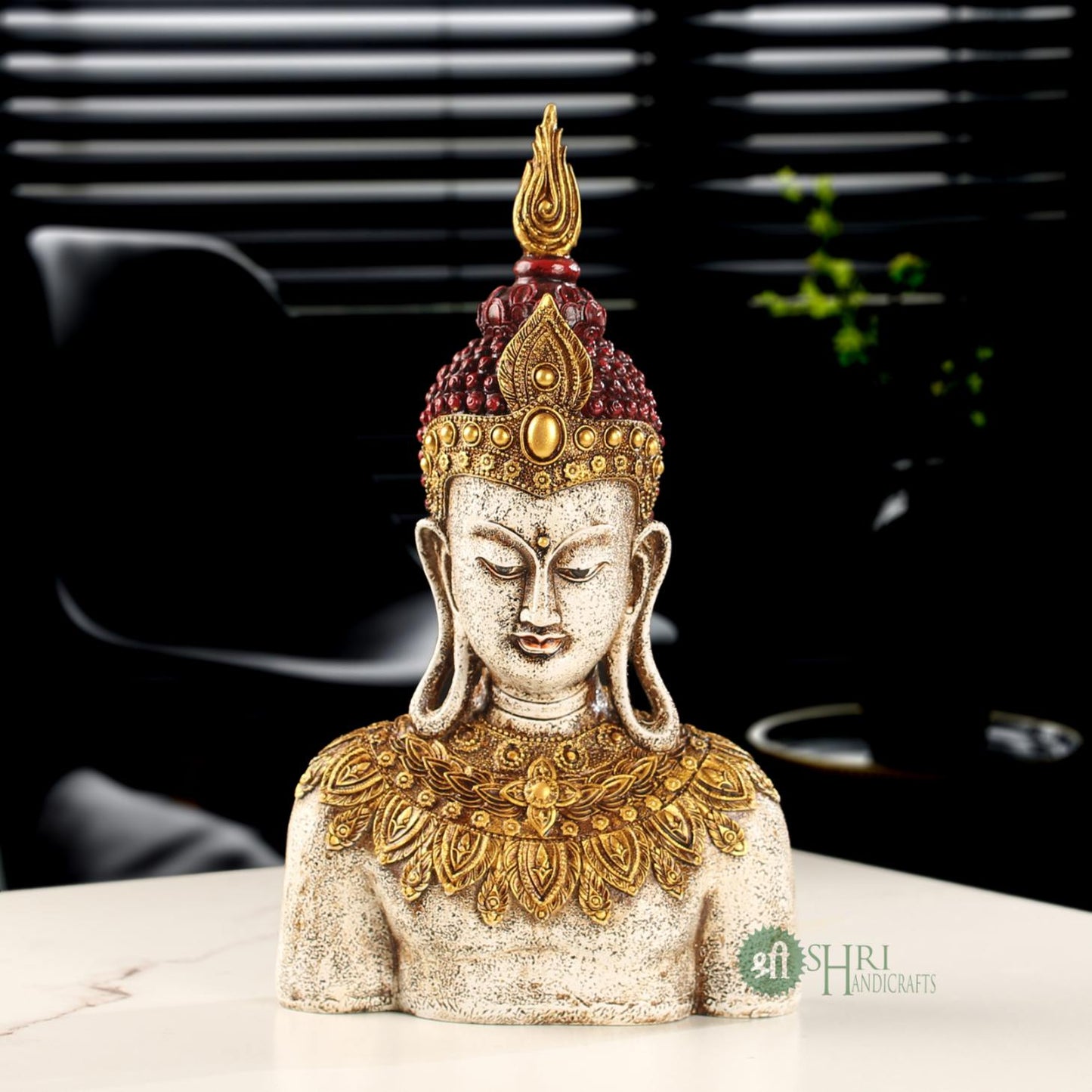 12" BUDDHA BUST CARVING PAINTING