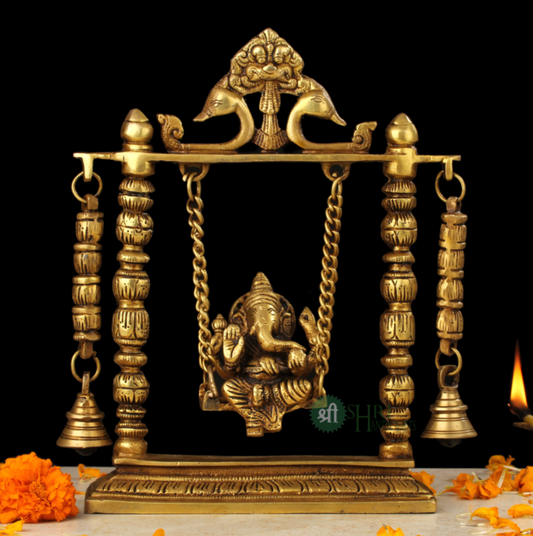 BRASS GANESH SITTING ON JHULA