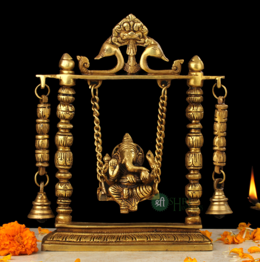 BRASS GANESH SITTING ON JHULA