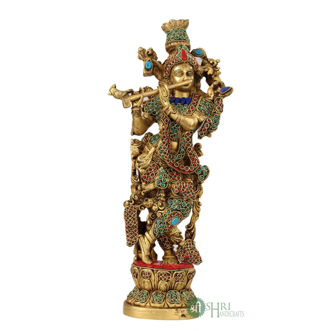 BRASS KRISHNA STANDING STONE WORK