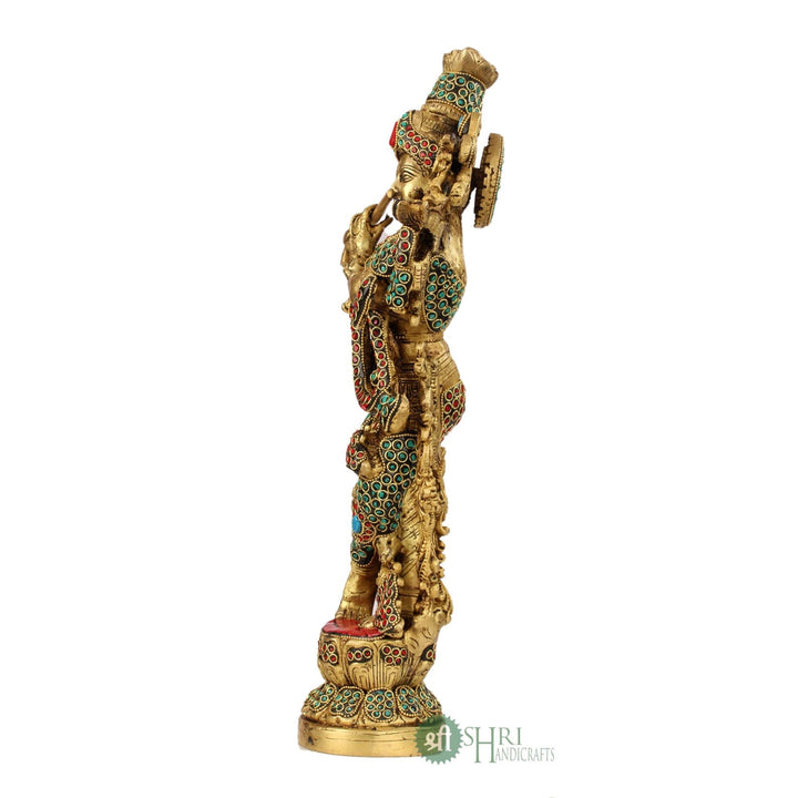 BRASS KRISHNA STANDING STONE WORK