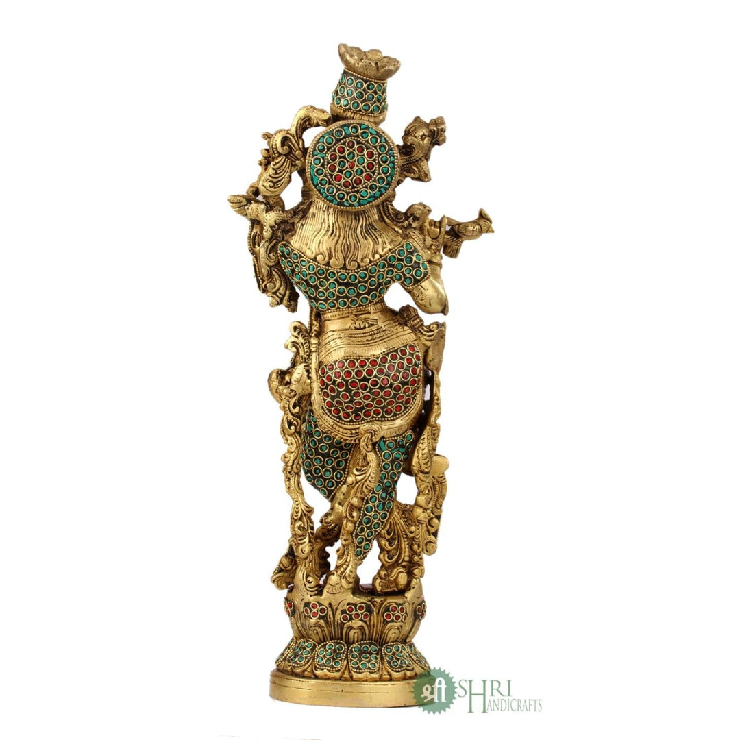 BRASS KRISHNA STANDING STONE WORK