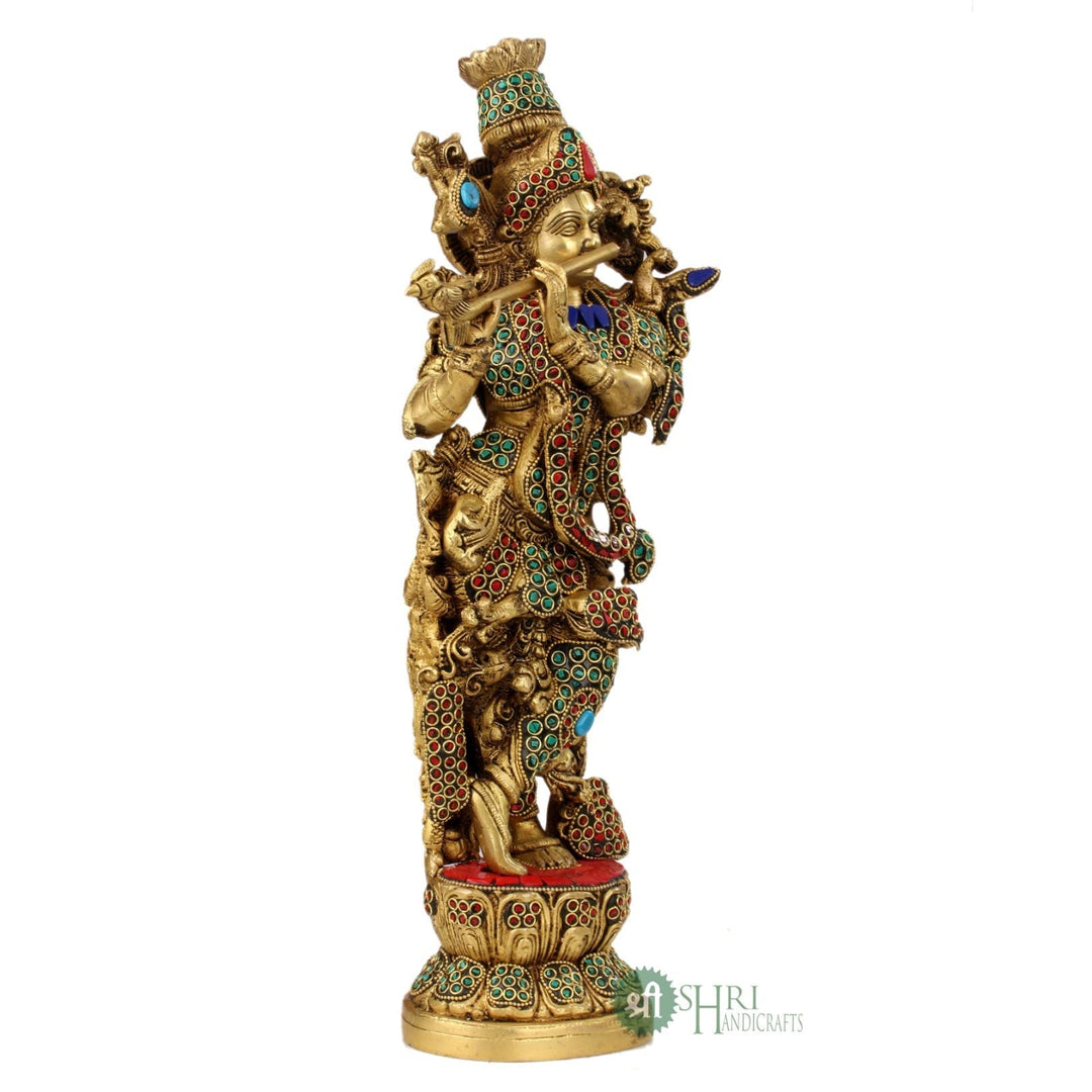 BRASS KRISHNA STANDING STONE WORK