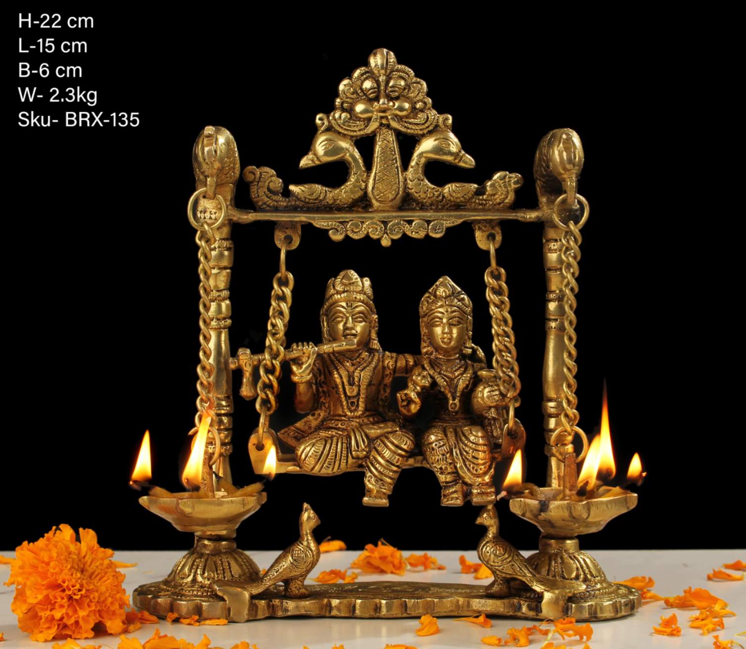 BRX-135-9 (9" BRASS JHULA RADHA KRISHNA WITH DEEPAK BRX)