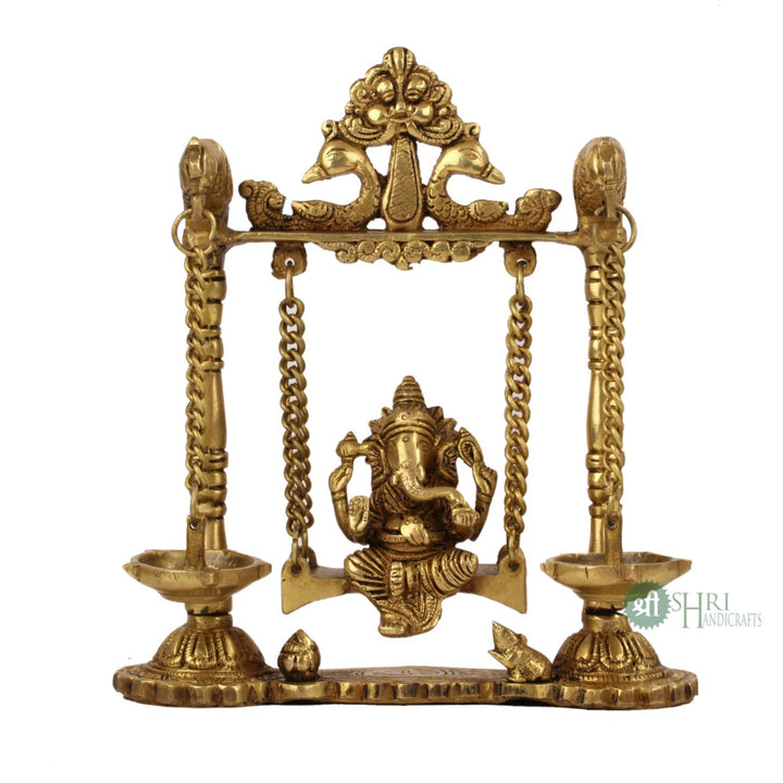 BRX-99-9 (9" BRASS JHULA GANESH WITH DEEPAK BRX)