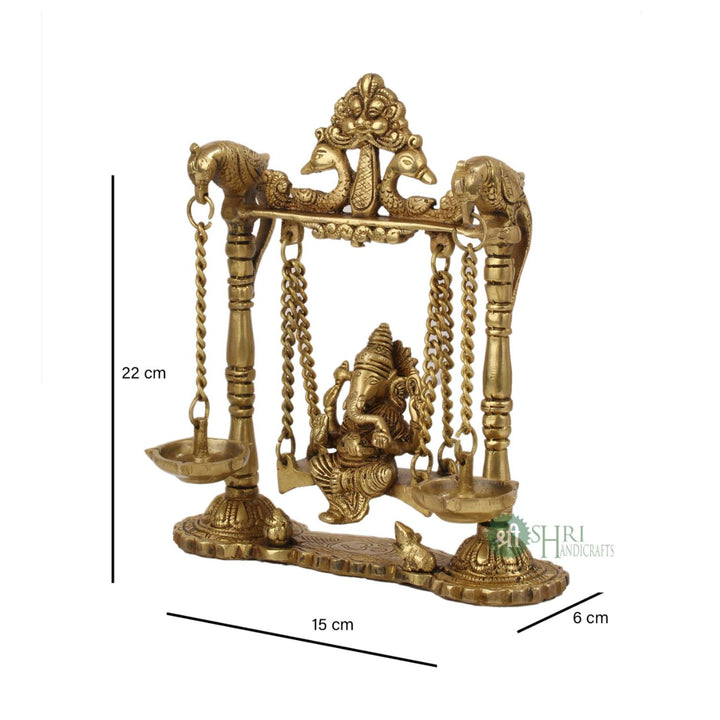 BRX-99-9 (9" BRASS JHULA GANESH WITH DEEPAK BRX)