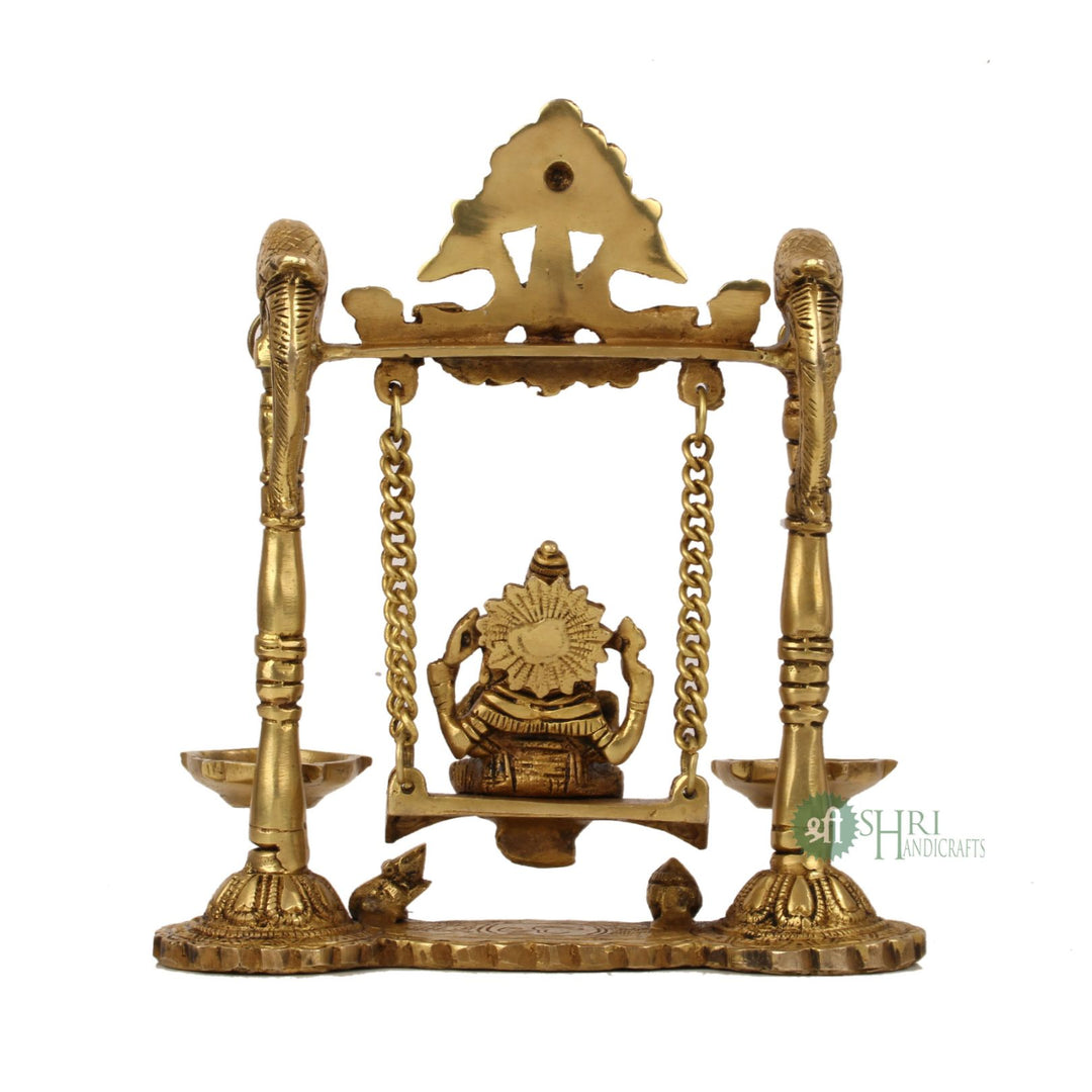 BRX-99-9 (9" BRASS JHULA GANESH WITH DEEPAK BRX)