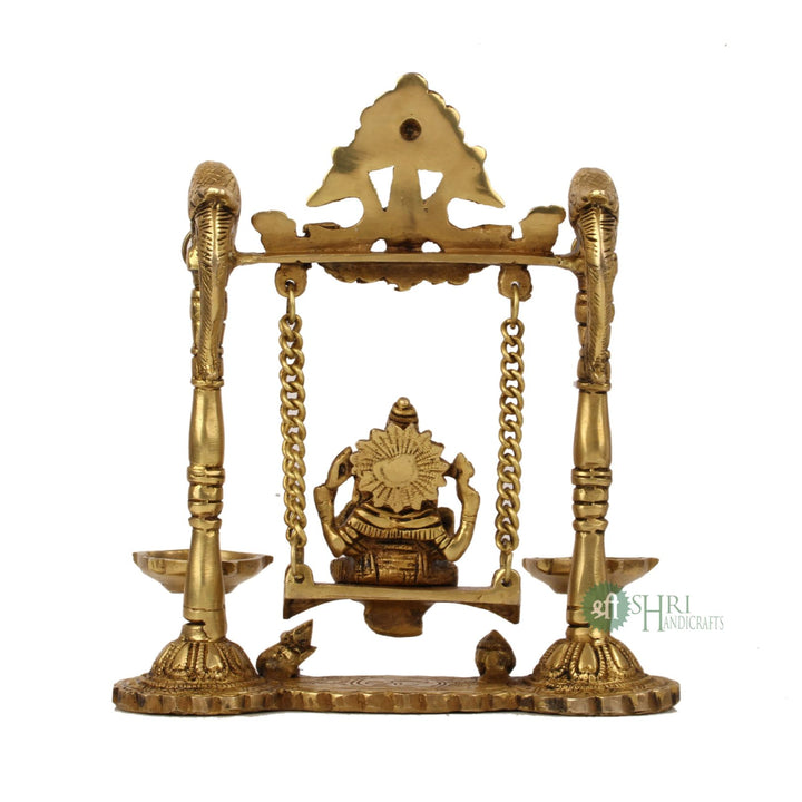 BRX-99-9 (9" BRASS JHULA GANESH WITH DEEPAK BRX)