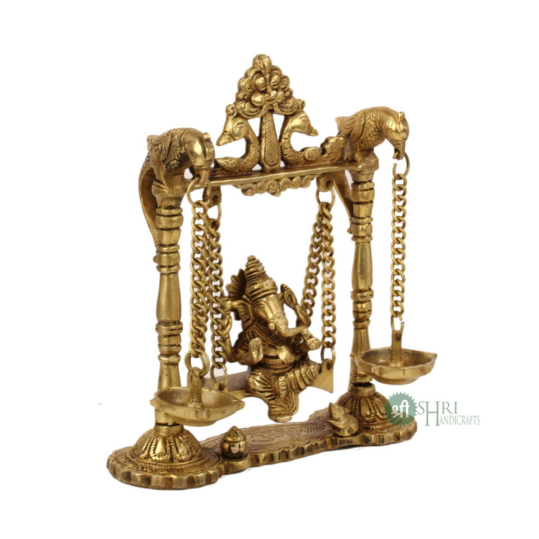 BRX-99-9 (9" BRASS JHULA GANESH WITH DEEPAK BRX)