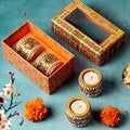 Wooden Stone Work Tea Light Holders Set of 2 with Premium Gift Box