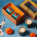 Wooden Stone Work Tea Light Holders Set of 2 with Premium Gift Box