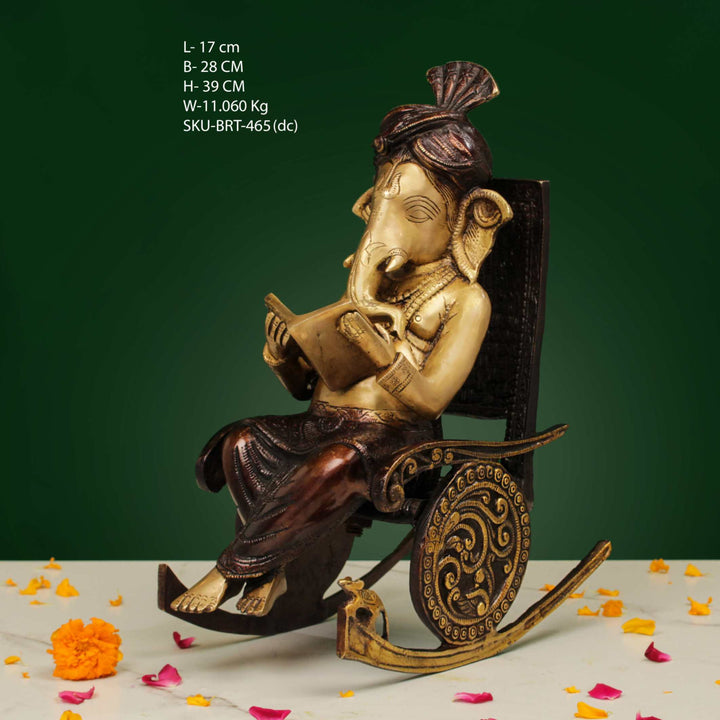 Brass Colour Ganesh Sitting On Chair