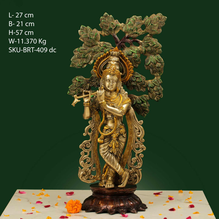 Brass Colour Tree Krishna