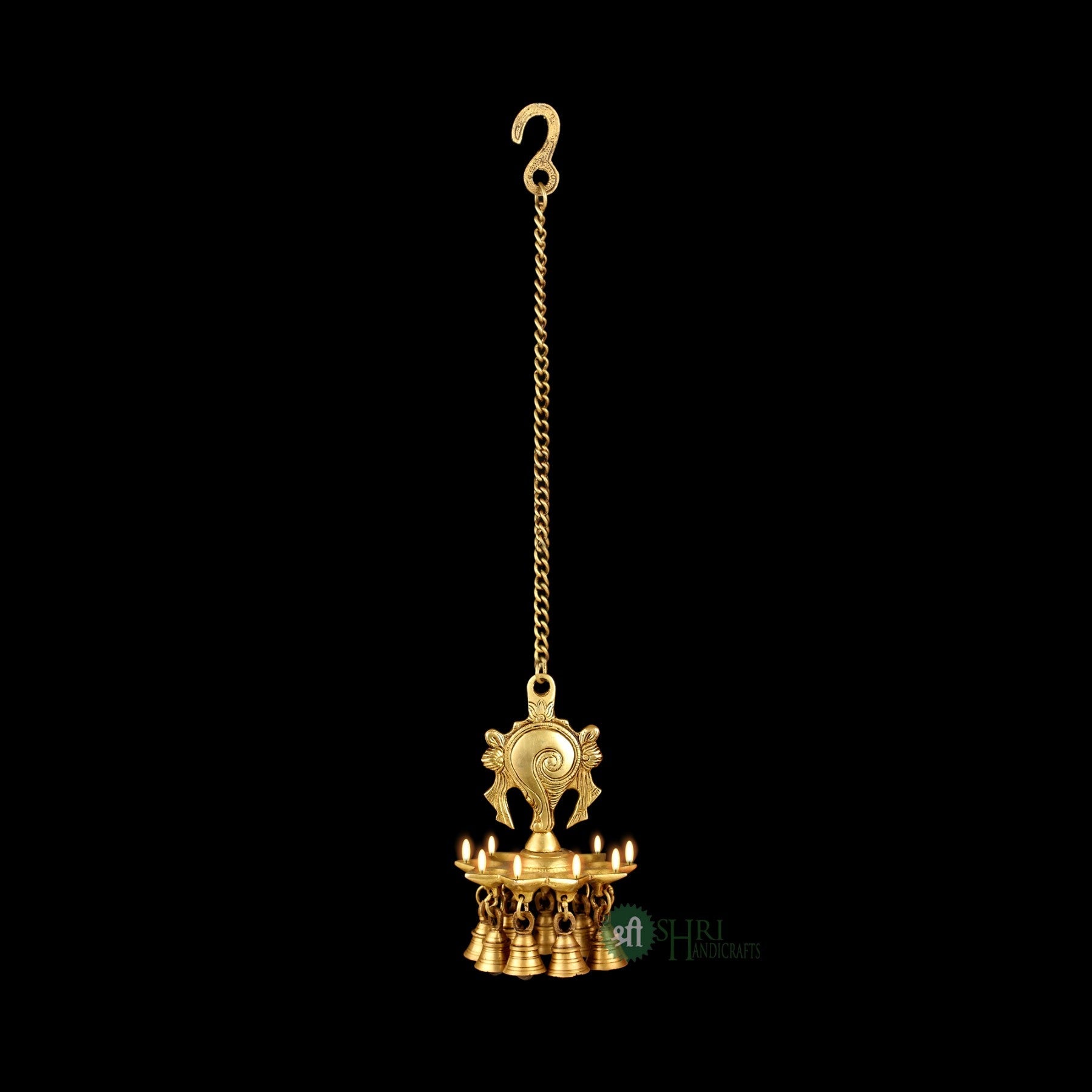 Brass Hanging Deepak Diya with Chain & Bells – 20.5 Inch