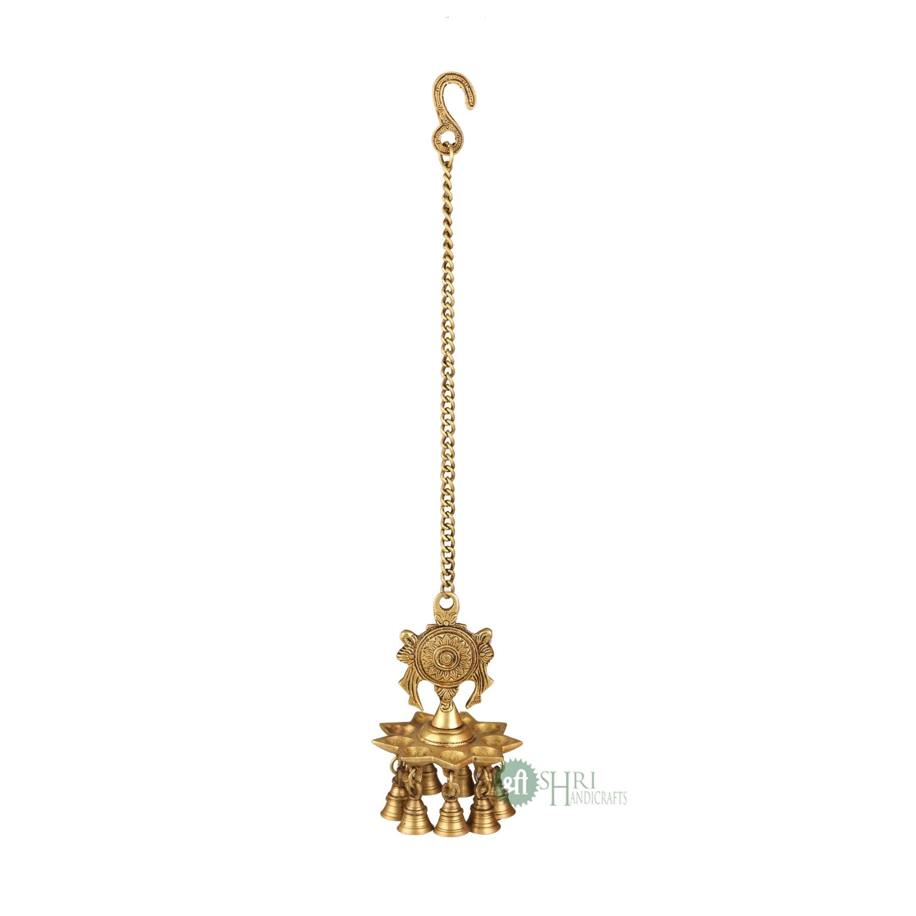 Brass Hanging Deepak Diya with Chain & Bells – 20.5 Inch