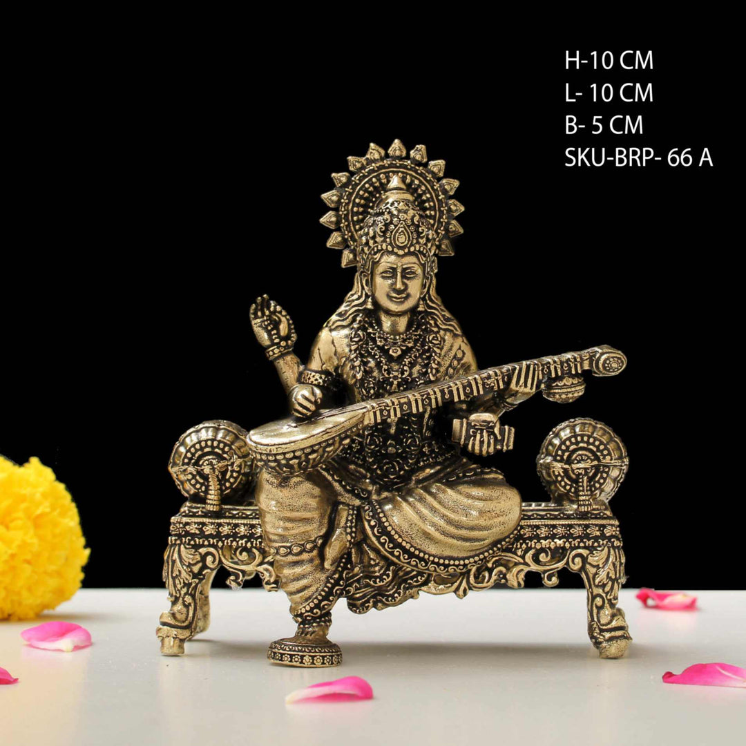 Brass Goddess Saraswati Seated On Aasan 4 Inch By Trendia Decor